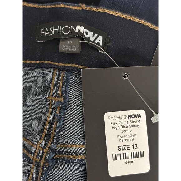 NWT Fashion Nova Jeans 13 Skinny Dark Wash High Waisted Streetwear Minimalist - Picture 4 of 14